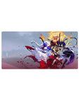 32x16 inches anime girl mouse pad with three heroines, petals flying, bold clean-line anime artwork.