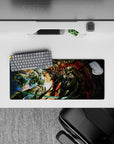Compact 28x12 mouse pad highlights armored warriors' dynamic battle energy for gaming enthusiasts