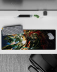 Powerful 32x12 mouse pad features armored warriors' epic battle for immersive dark fantasy vibes