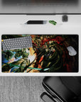 Bold 32x16 mouse pad combines armored warriors' clash with vibrant colors for impactful visual appeal