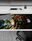 Striking 36x16 desk pad highlights armored warriors' dynamic energy for fans of epic fantasy battles