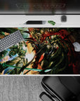 Dynamic 40x20 desk pad showcases epic clash of power with bold colors for immersive gaming energy