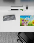 14x10 inches classic anime girl mouse pad in sky blues, soft greens, sunflower gold, calm summer vibe.