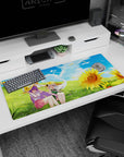 Touhou Patchouli Knowledge and Youmu Konpaku anime desk pad 36x16 inches, lounging in meadow.