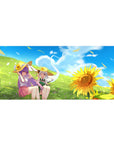 Anime girl desk pad 36x16 inches with straw-hat lounge scene in a sunny meadow, crisp print.