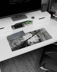 28x12 inches anime mouse pad showing shadowed fighter and rival hands colliding in a frozen ink strike.