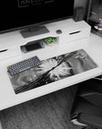 32x12 inches anime mouse pad showing a shadowed fighter clashing hands at center, impact burst.