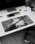 32x16 inches anime mouse pad showing shadowed fighter and rival hands colliding in a frozen impact burst.
