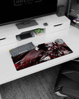 Remilia Scarlet Touhou Project mouse pad 28x12 inches, wings spread over a misty castle with scythe glow.