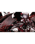 Gothic anime girl desk pad 40x20 inches with wings, castle skyline, ribbons, lace, and red petals.