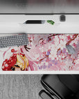 36x16 inches desk pad with Zero Two in a traditional kimono, surrounded by cherry blossoms and a tranquil sakura tree atmosphere.