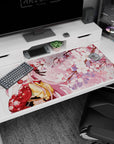 Large 40x20 inches desk pad featuring Zero Two from Darling in the Franxx, capturing her elegance in a kimono under a cherry blossom tree.