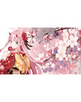 Desk pad featuring Zero Two from Darling in the Franxx, 40x20 inches, in a traditional kimono under a cherry blossom tree with soft pink hues.