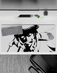 32x16 inches black-and-white anime mouse pad, high-contrast shadows and gritty danger vibe for long sessions.