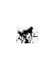 Classic anime mouse pad 14x10 inches with bold ink-style fighter art, sharp lines, and splatter accents.