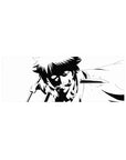 32x12 inches anime mouse pad with black-and-white ink art of a spiky-haired fighter and splatter accents.