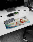 28x12 inches mouse pad showing a kitsune shrine maiden lounging in water beside a floating fox mask.