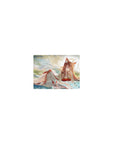 Classic anime girl mouse pad 14x10 inches with fox-eared shrine maiden, clouds, teal water, and gold swirls.