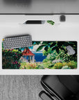 32x12 inches mouse pad featuring a secret garden with vibrant greenery, radiant blooms, and a serene coastal view for calm reflection.