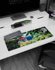 Artistic 32x12 inches mouse pad with lush greenery, radiant blooms, and a coastal view for a peaceful, nature-filled workspace.