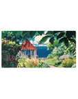 Mouse pad with a secret garden, 32x16 inches, featuring lush greenery, radiant blooms, and a serene coastal view for peaceful reflection.