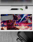 32x16 inches anime mouse pad in violet, coral, and midnight blues with dreamy romantic starburst glow.