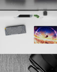 Dreamy sunset gold and deep violet anime mouse pad 14x10 inches with calm, starry wonder vibe.