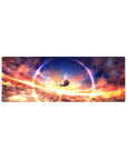 32x12 inches anime girl mouse pad with falling silhouette, glowing sky ring, stars, and warm clouds.