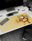 Anime desk pad 40x20 inches featuring Asuka Langley in her iconic test suit, vibrant orange backdrop, and dynamic design.