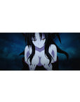 Anime desk pad 36x16 inches featuring character with deep black hair and icy blue background, perfect for dark style lovers.