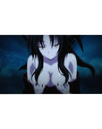 Anime desk pad 40x20 inches featuring a mysterious character with obsidian black hair and icy blue background.