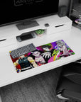 Anime mouse pad 28x12 inches featuring Tengen Uzui, Nezuko, Gyutaro, and Daki from Demon Slayer in vibrant colors.