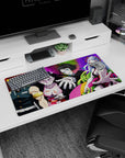 Anime mouse pad featuring Tengen Uzui, Nezuko, Gyutaro, and Daki from Demon Slayer, 32x16 inches, vibrant colors.