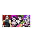 Anime mouse pad 28x12 inches featuring Tengen Uzui, Nezuko, Gyutaro, and Daki from Demon Slayer in vibrant colors.