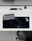 Smoky navy and cool blue-gray mouse pad 28x12 inches with mysterious, cinematic night vibe.