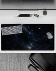 Moody navy and blue-gray mouse pad 32x16 inches with smoky cosmic feel and subtle star speckle accents.