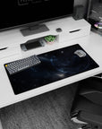Arcane circle star map mouse pad 32x16 inches set in a dark galaxy sky with scattered starlight dots.