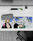 Anime mouse pad 32x12 inches featuring Bleach's Rangiku and Tōshirō, with vibrant whites and blues for a crisp look.