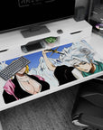 Anime mouse pad 40x20 inches featuring Rangiku and Tōshirō from Bleach, with striking glacier blues and stark whites.