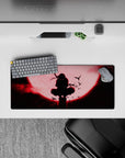 Compact 28x12 mouse pad showcases ninja silhouette against crimson sky for fans of dark anime themes