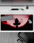 Dark and dramatic 32x16 mouse pad highlights ninja silhouette with vivid crimson moon for striking appeal