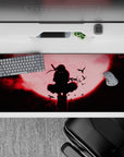 Dramatic 36x16 desk pad showcasing silhouetted shinobi under blood-red moon for bold anime enthusiasts
