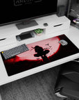 Shadowy ninja figure on 36x16 desk pad brings intense atmosphere to any fan's workspace or gaming area
