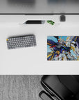 Sky-bright 14x10 inches anime mouse pad in deep cobalt, neon green and red details with space-dust dots.