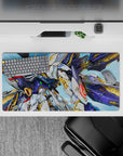32x16 inches anime mouse pad in deep cobalt and white with gold accents and spark-like space dust.