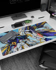 Wing Gundam Zero cockpit-style anime desk pad 40x20 inches, neon green details over a sky-bright scene.