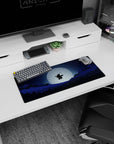 Anime mouse pad 28x12 inches featuring a lone samurai silhouetted against a full moon, above forests and mountains.