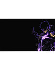 Sung Jin-Woo Power Surge Desk Pad 40x20 featuring a bold silhouette and glowing purple energy for an intense Solo Leveling aesthetic