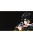 Anime desk pad 40x20 inches featuring Mikasa Ackerman from Attack on Titan, capturing her intense mid-battle stare.