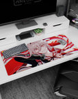 Anime mouse pad 36x16 inches featuring Silver Wolf in devil form with arrows, crimson swirls, and pastel highlights.